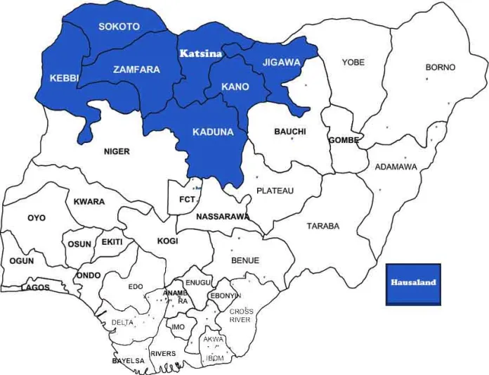 map showing hausa states in Nigeria