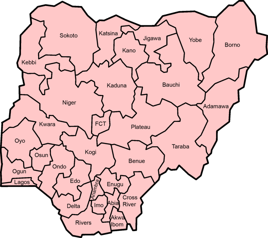 map showing all states in Nigeria